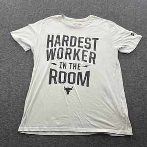 Project Rock Hardest Worker T Shirt Mens 2XL White Gym Crossfit Running *STAINED